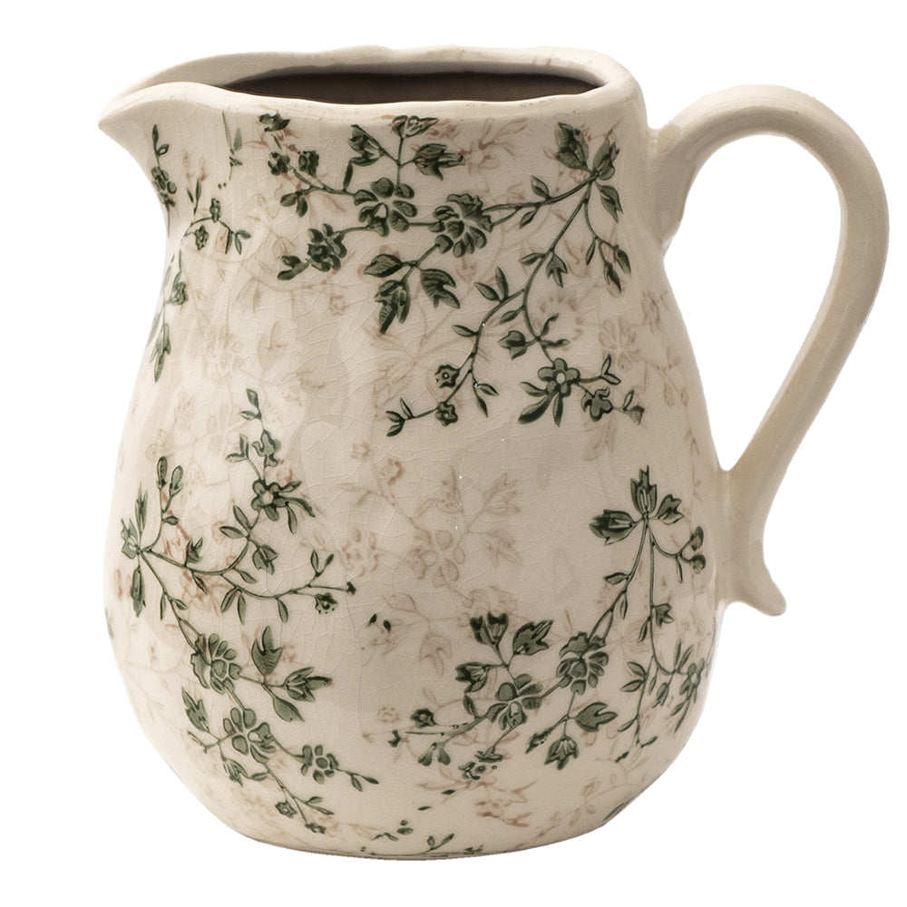 Clayre & Eef Decoratie Kan  20x16x20 cm Groen Beige Keramiek Bloemen