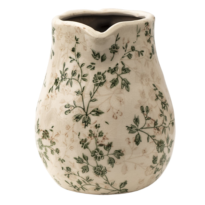 Clayre & Eef Decoratie Kan  20x16x20 cm Groen Beige Keramiek Bloemen