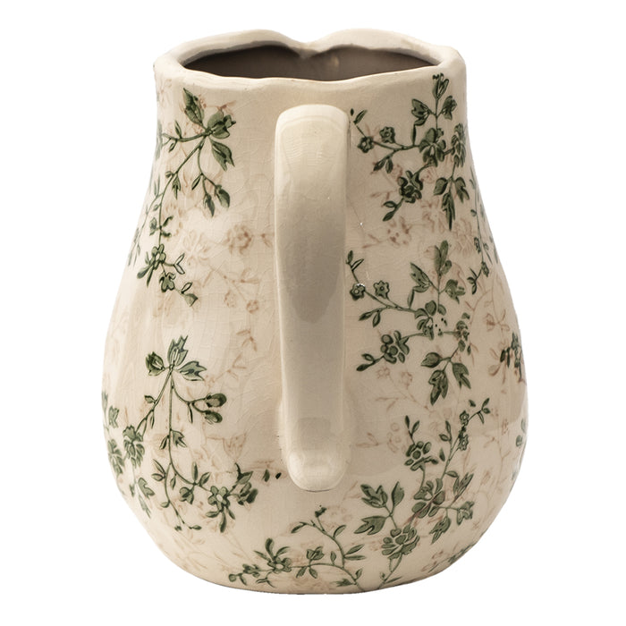 Clayre & Eef Decoratie Kan  20x16x20 cm Groen Beige Keramiek Bloemen