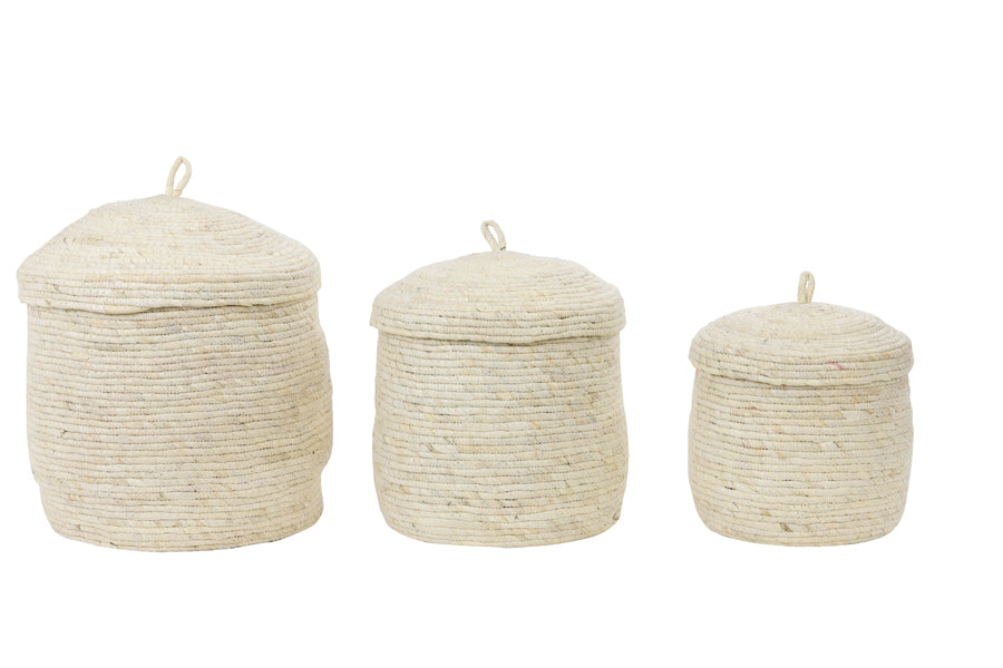 Light&living Mand S|3 met deksel max Ø36x42 cm MANGALA licht bruin