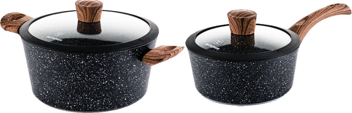 Westinghouse Pannenset - Steelpan 18cm + Braadpan 24cm – Marmer Wood