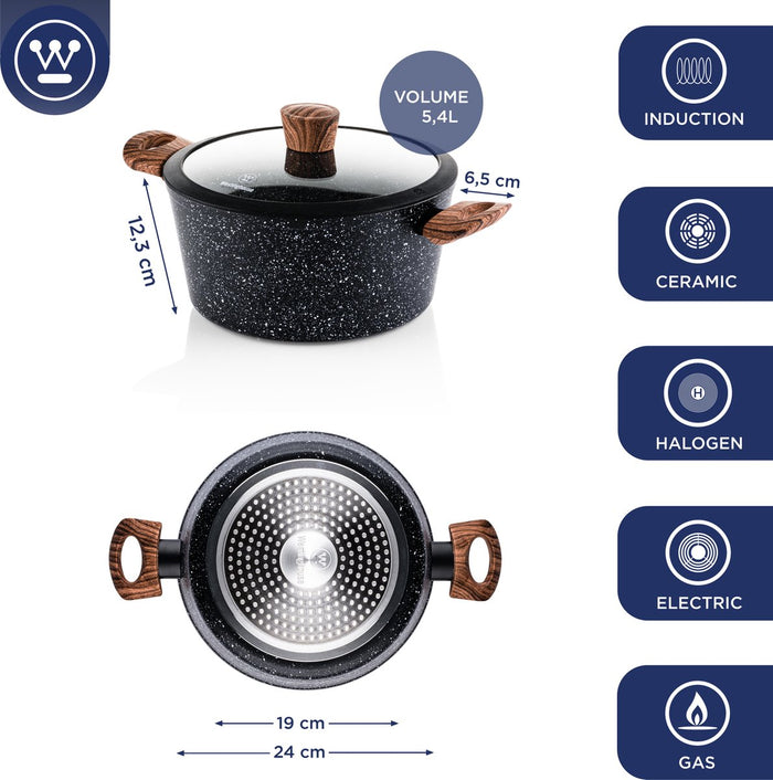Westinghouse Pannenset - Steelpan 18cm + Braadpan 24cm – Marmer Wood