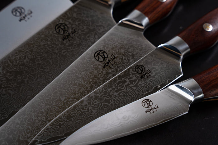 Homizu Baranoki koksmes - 20cm - VG-10 damascus mes|rozenhout - bruin