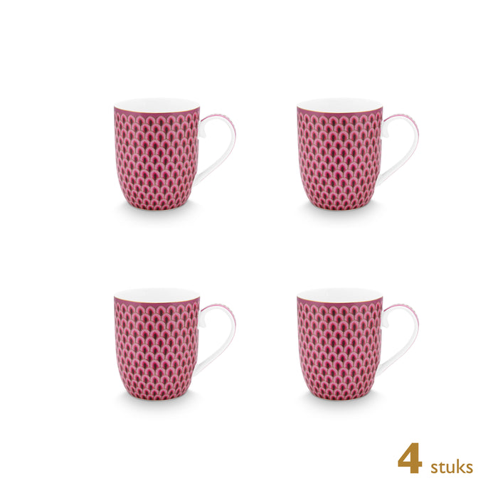 Pip Studio Koffiekoppen - Flower Festival Donker Roze - 145ml - 4 St.