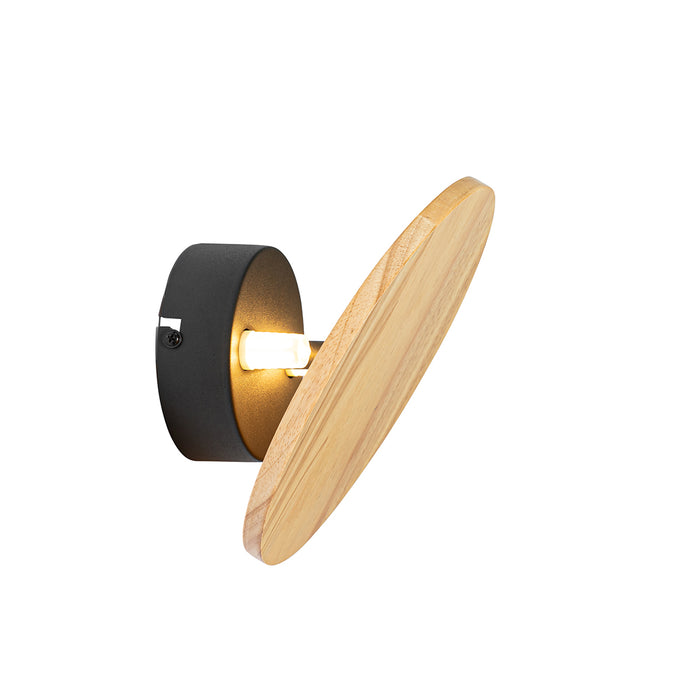QAZQA Landelijk wandlamp hout rond kantelbaar - Pulley