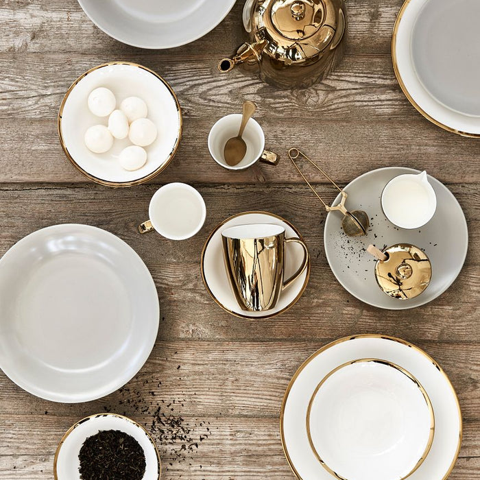 vtwonen Borden - Set van 4 - Wit|Goud - Porselein - Ø 20cm