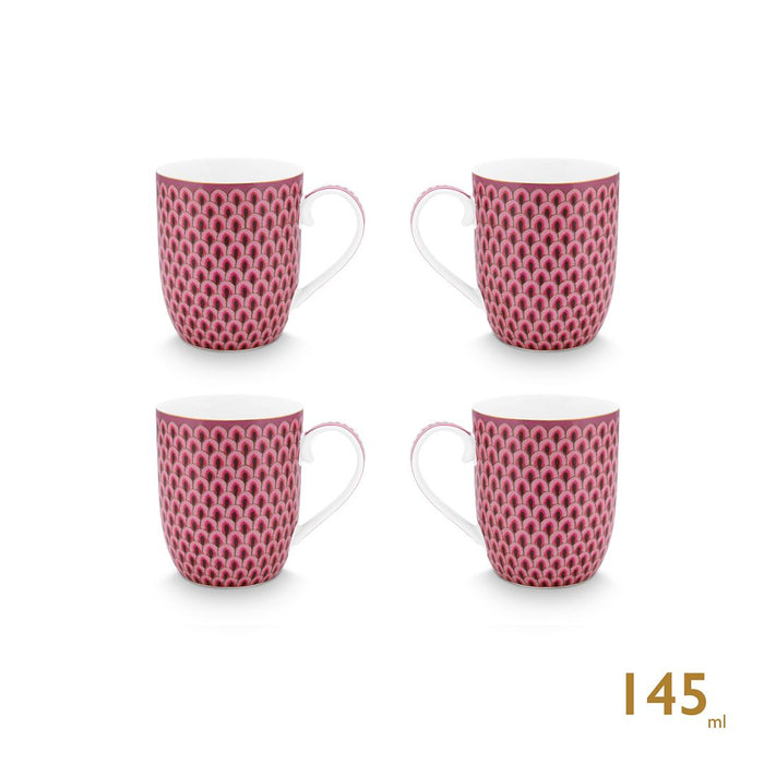 Pip Studio Koffiekoppen - Flower Festival Donker Roze - 145ml - 4 St.