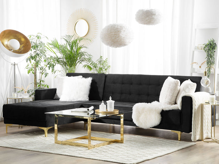 Beliani - ABERDEEN - Hoekbank - Zwart - Rechterzijde - Fluweel