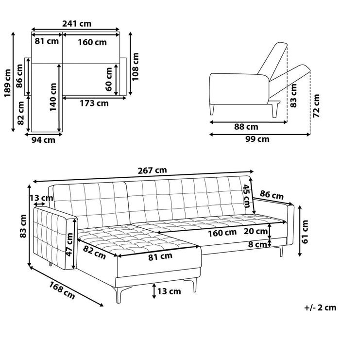 Beliani - ABERDEEN - Hoekbank - Zwart - Rechterzijde - Fluweel