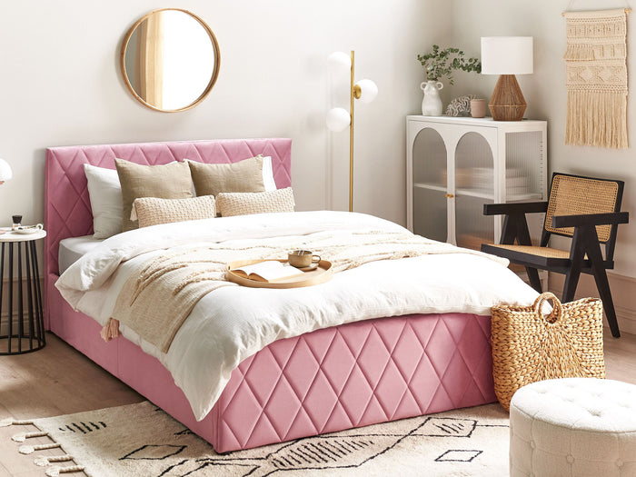 Beliani - ROCHEFORT - Tweepersoonsbed - Roze - 140 x 200 cm - Fluweel