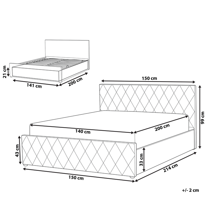 Beliani - ROCHEFORT - Tweepersoonsbed - Roze - 140 x 200 cm - Fluweel