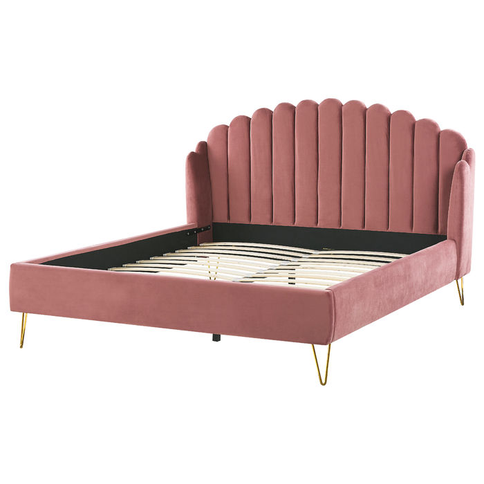 Beliani - AMBILLOU - Tweepersoonsbed - Roze - 180 x 200 cm - Fluweel