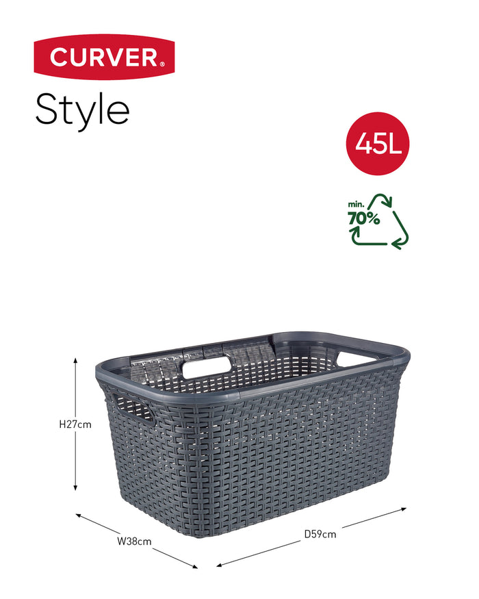 Curver Style Wasmand met Deksel 60L + Wasmand 45L - Antraciet