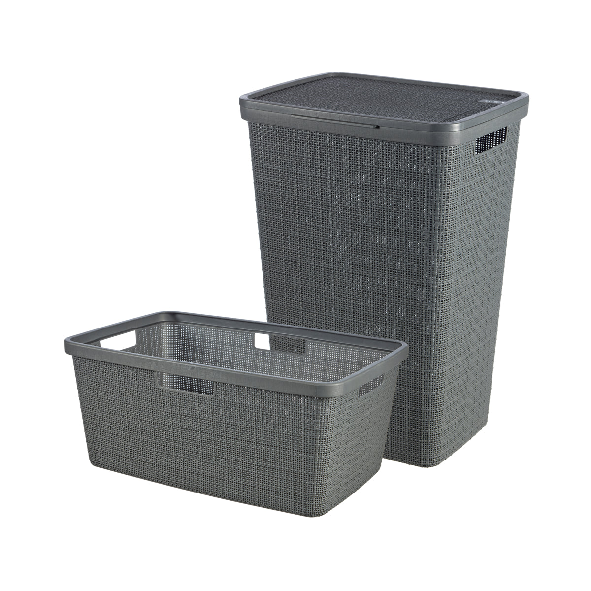 Curver Jute Wasmand met deksel 58L + Wasmand 46L - Donkergrijs
