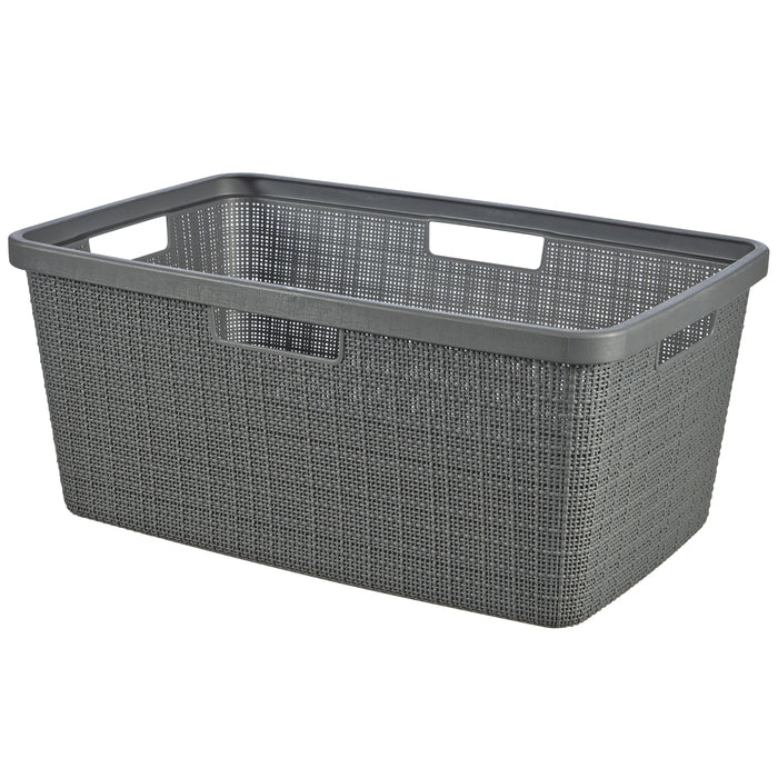 Curver Jute Wasmand met deksel 58L + Wasmand 46L - Donkergrijs