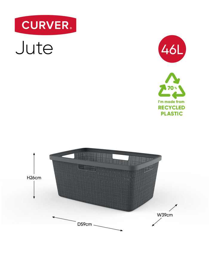 Curver Jute Wasmand met deksel 58L + Wasmand 46L - Donkergrijs