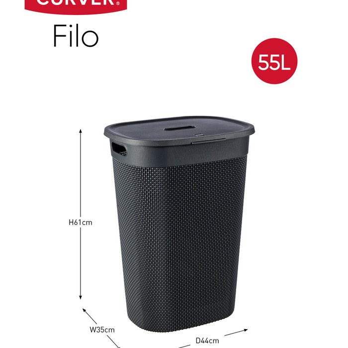Curver Filo Wasmand met deksel 55L - 2 stuks - Donkergrijs