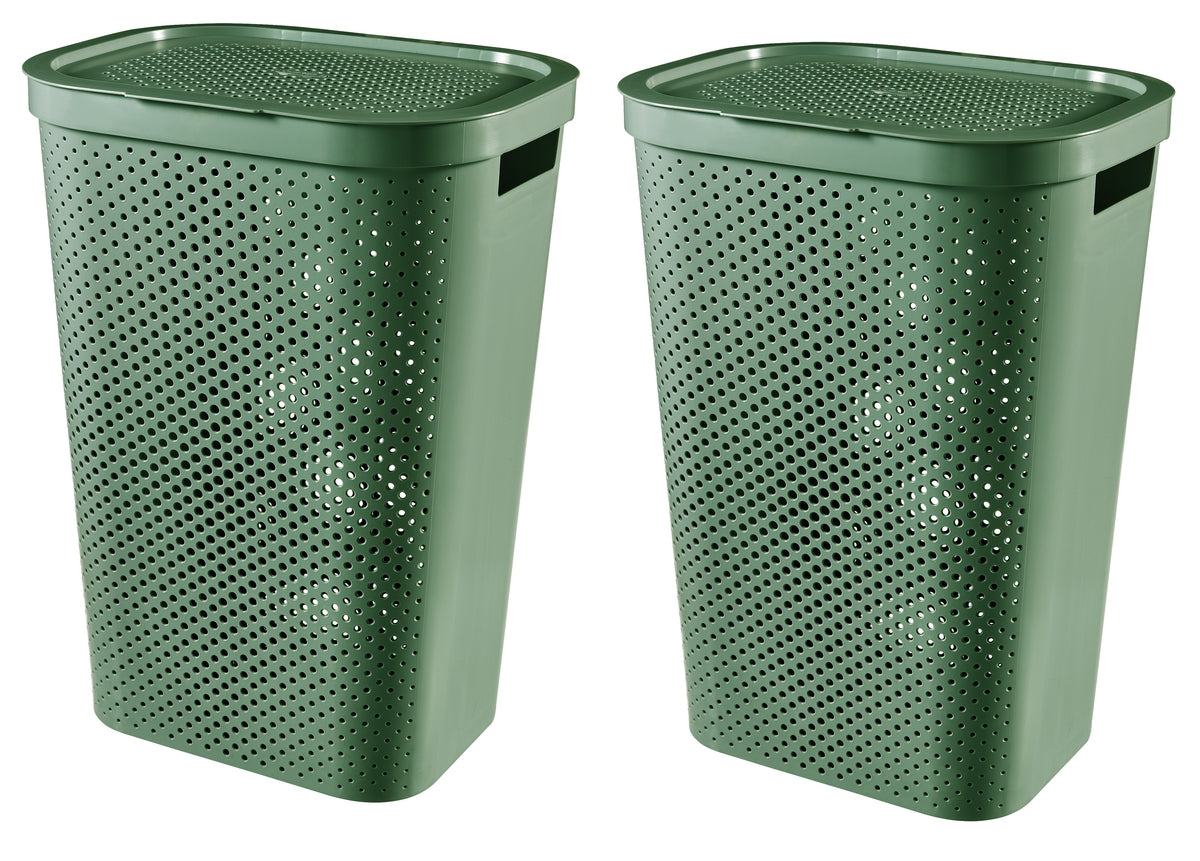 Curver Infinity Recycled Wasmand + deksel  60L - 2 stuks - Groen