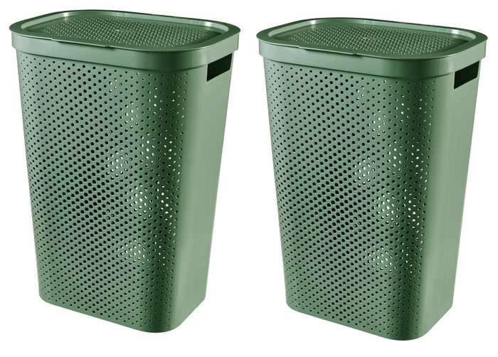 Curver Infinity Recycled Wasmand + deksel  60L - 2 stuks - Groen