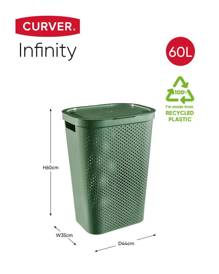 Curver Infinity Recycled Wasmand + deksel  60L - 2 stuks - Groen