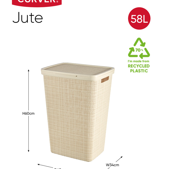 Curver Jute Wasmand met deksel 58L - 2 stuks - Gebroken Wit