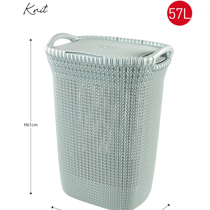 Curver Knit Wasmand met deksel 57L + Wasmand 40L - Blauw|Grijs