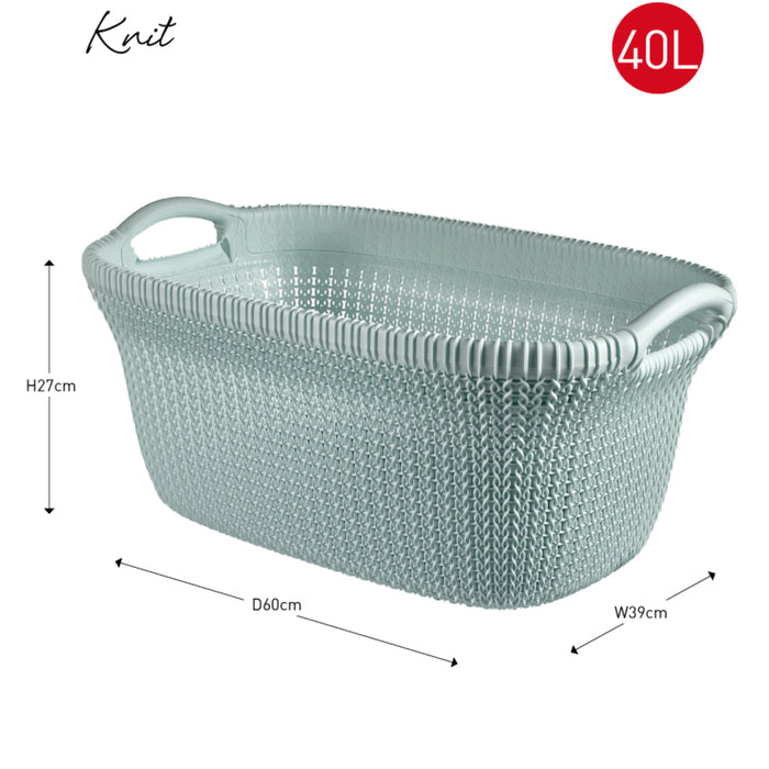 Curver Knit Wasmand met deksel 57L + Wasmand 40L - Blauw|Grijs