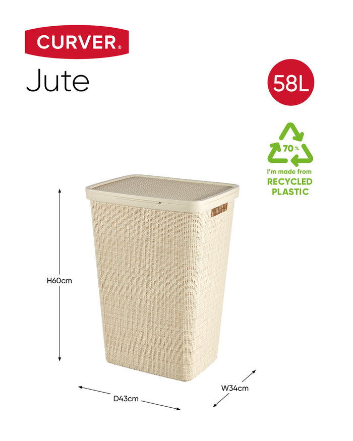 Curver Jute Wasmand met deksel 58L + Wasmand 46L - Gebroken Wit