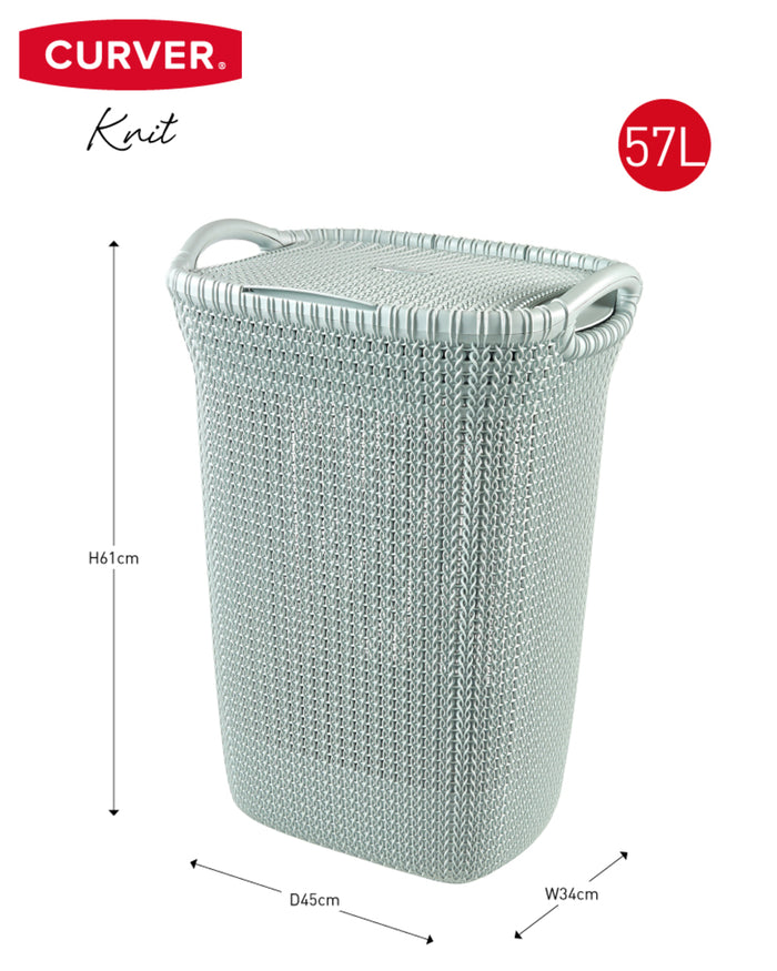 Curver Knit Wasmand met deksel - 57 l - Set van 2 - Misty Blue