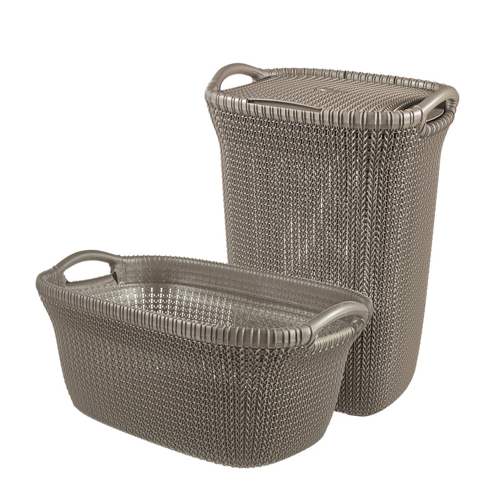 Curver Knit Wasmand met deksel 57L + Wasmand 40L - Bruin