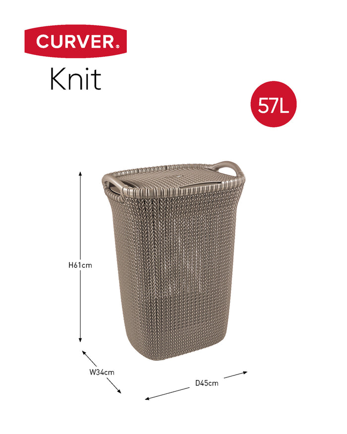 Curver Knit Wasmand met deksel 57L + Wasmand 40L - Bruin