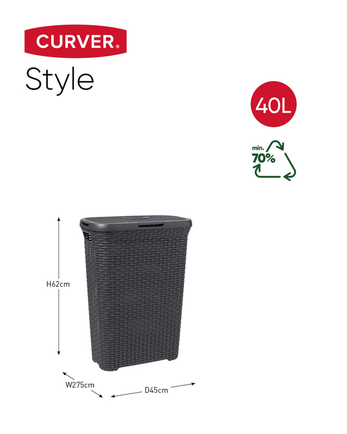 Curver Style Wasmand met Deksel 40L + Wasmand 45L - Antraciet