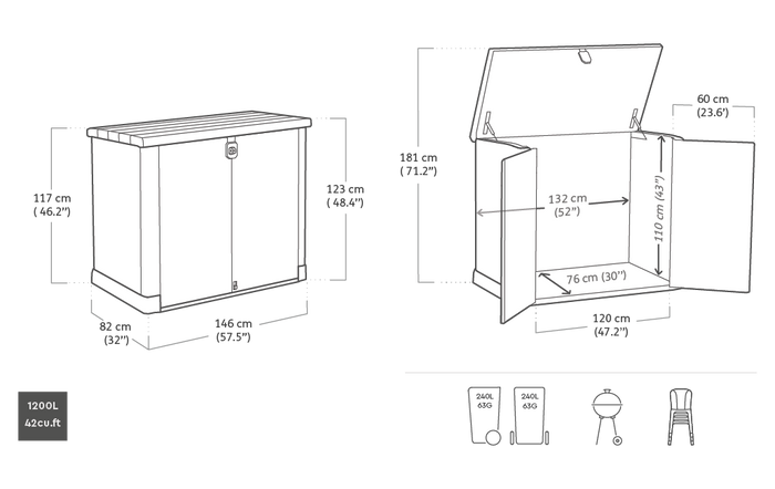Keter Store It Out Pro Opbergbox - 1200L - 145.5x82x125 cm - Grijs