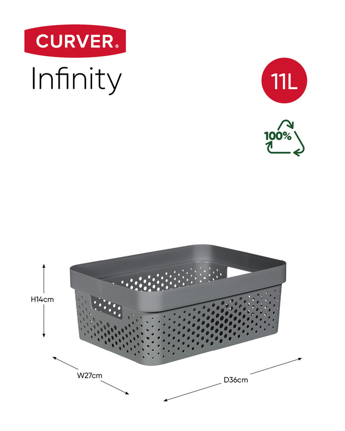 Curver Infinity Recycled Opbergbox - 11L - 3 stuks - Grijs