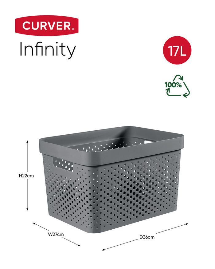Curver Infinity Recycled Dots Opbergbox - 17L - 3 stuks - Grijs