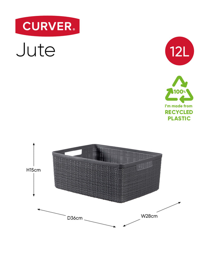 Curver Jute Opbergmand M - 12L - 3 stuks - Donkergrijs