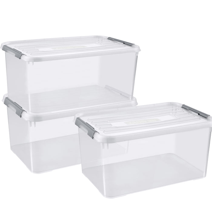 Curver Handy+ Opbergbox - 50L - 3 stuks - Transparant met deksel