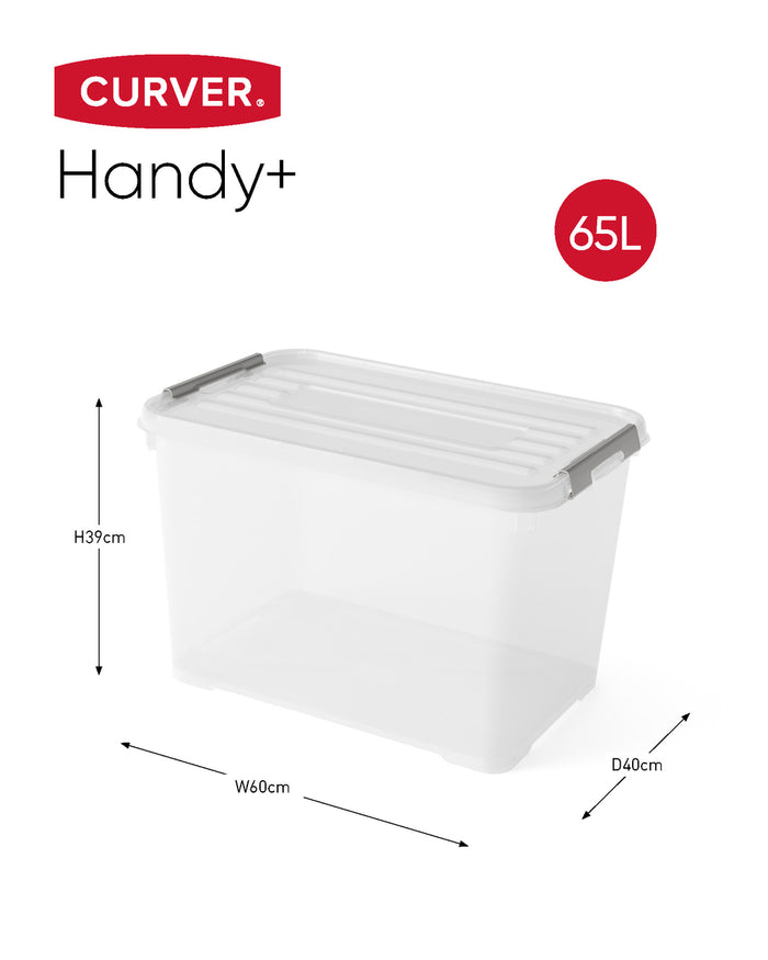 Curver Handy+ Opbergbox - 65L - 2 stuks - Transparant met deksel