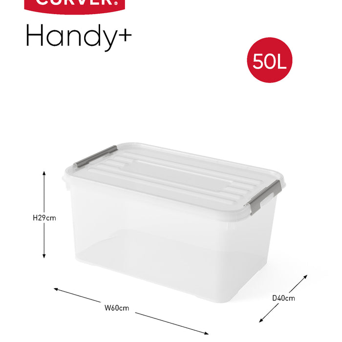 Curver Handy+ Opbergbox - 50L - 2 stuks - Transparant met deksel