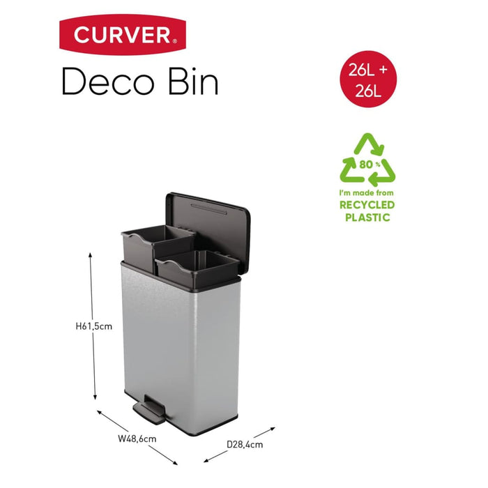 Curver Pedaalemmer Deco duo 26+26 L zilverkleurig