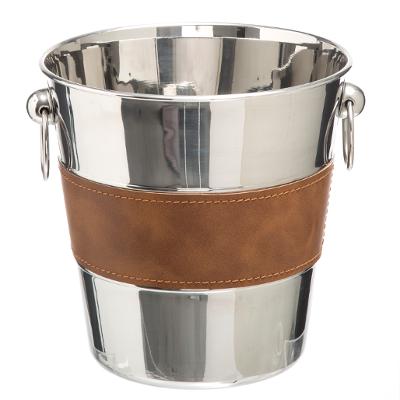 Luxe Champagne Wijn koeler - RVS - Leer - Ø 20 x H 20 cm