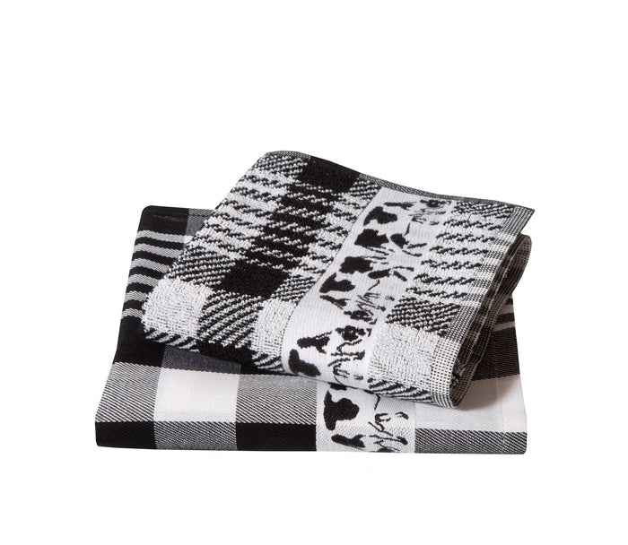 Twentse Damast Theedoekenset - 6 stuks - Koe Zwart