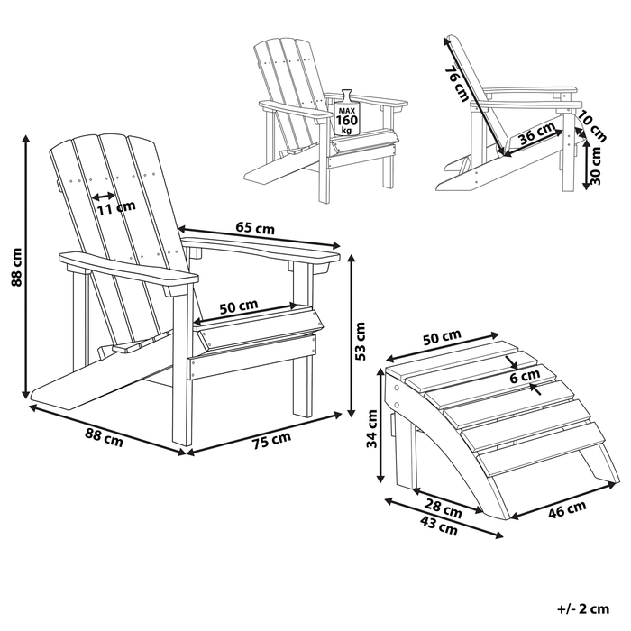 Beliani - ADIRONDACK - Tuinstoel met voetenbank - Blauw - Kunsthout