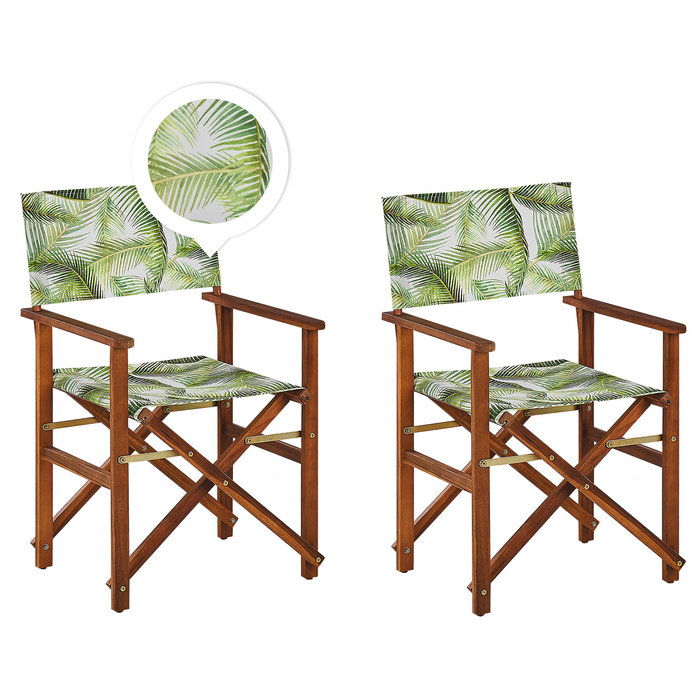 Beliani-CINE -Tuinstoel set van 2-Donkerhout|Groen|Bladeren-Polyester