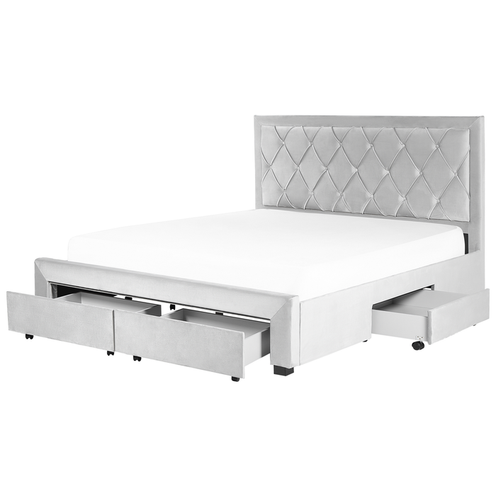 Beliani-LIEVIN-Bed met opbergruimte-Lichtgrijs-180 x 200 cm-Fluweel