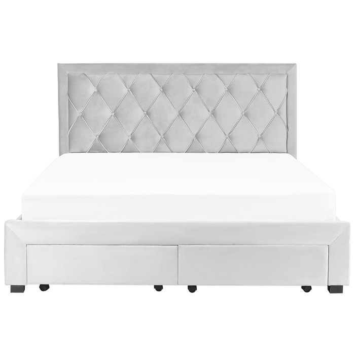 Beliani-LIEVIN-Bed met opbergruimte-Lichtgrijs-180 x 200 cm-Fluweel
