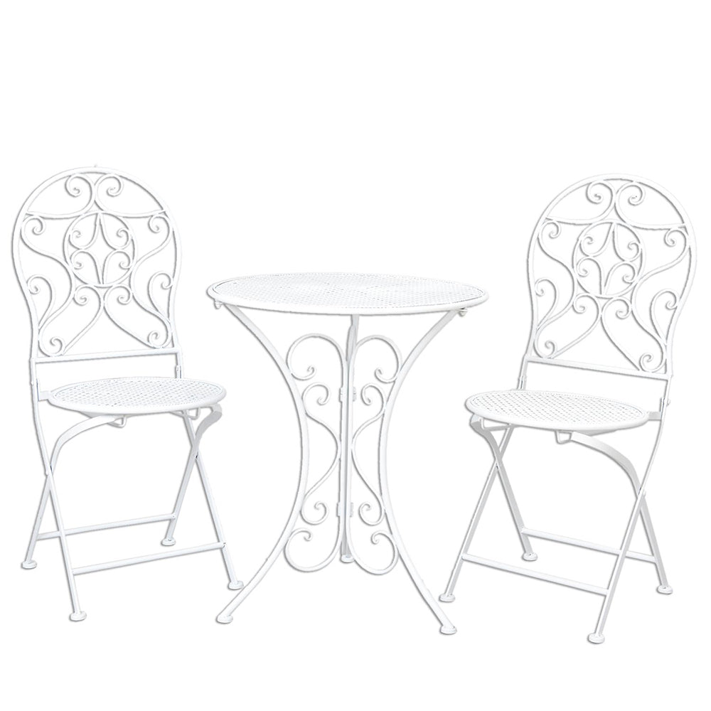 Clayre & Eef Bistroset Bistrotafel Bistrostoel 3-delig Ø 60x70 Wit