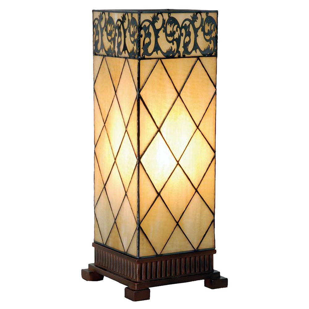 Clayre & Eef Tiffany Tafellamp  18x45 cm Beige Bruin Glas Vierkant