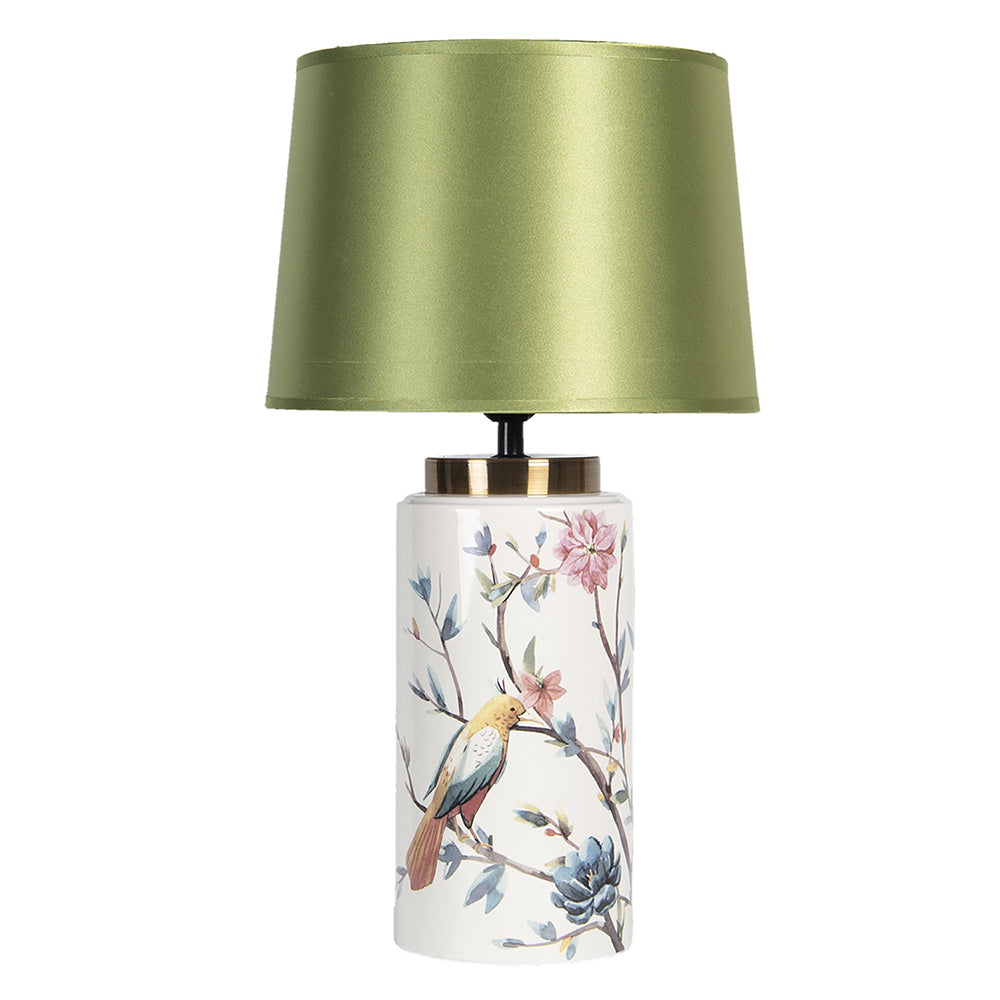 Clayre & Eef Tafellamp Ø 28x50 cm E27|max 1x60W Groen Keramiek Vogels