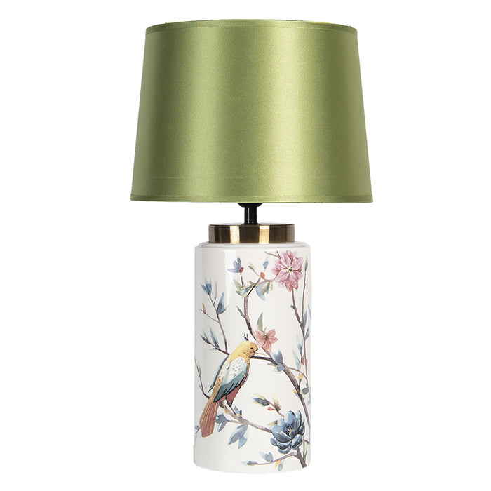 Clayre & Eef Tafellamp Ø 28x50 cm E27|max 1x60W Groen Keramiek Vogels